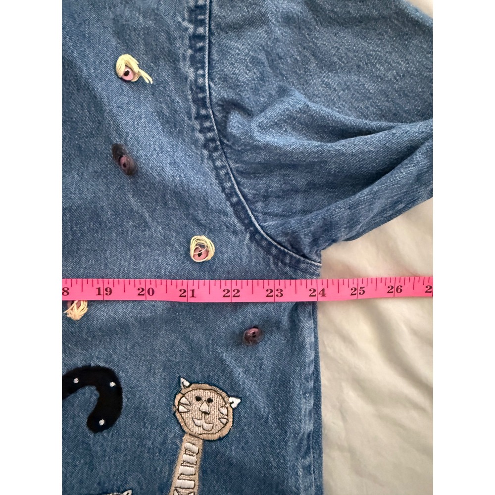 Vintage Dressbarn Cat Appliqué Denim Shirt Jacket 1X Whimsical Cat Lady - Picture 4 of 7